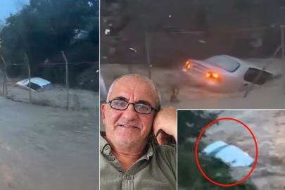 Sarıyer'de sel sularında aracı böyle sürüklenmiş. "İçinde adam var"